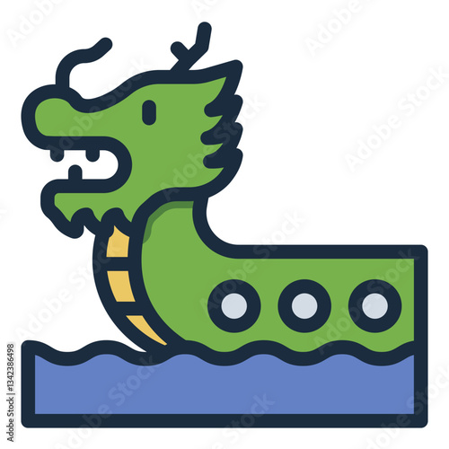 Dragon boat filled line icon representing traditional races in Dragon Boat Festival