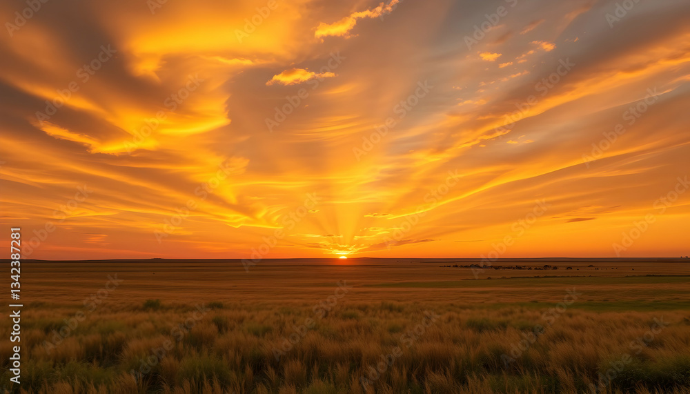 Golden Hour Sunset over Serene Wheat Field Landscape Dramatic Sky Golden Hour Sunset over Serene Wheat Field Landscape Dramatic Sky