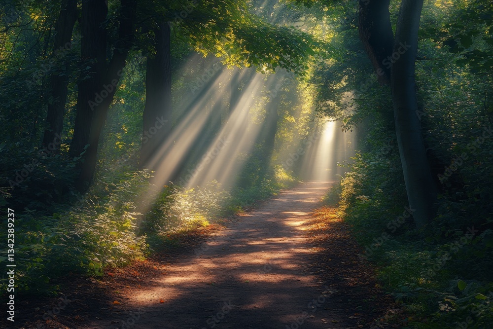 Fototapeta premium Sunbeams in the Forest Path