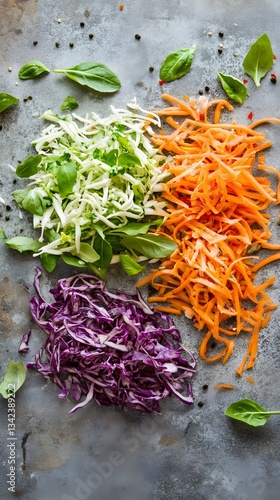 Vibrant Shredded Cabbage, Carrot, and Red Cabbage Salad