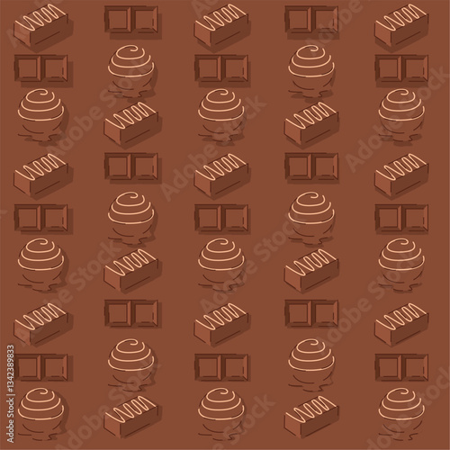 Minimal pattern of chocolate bonbons and bars. Vector