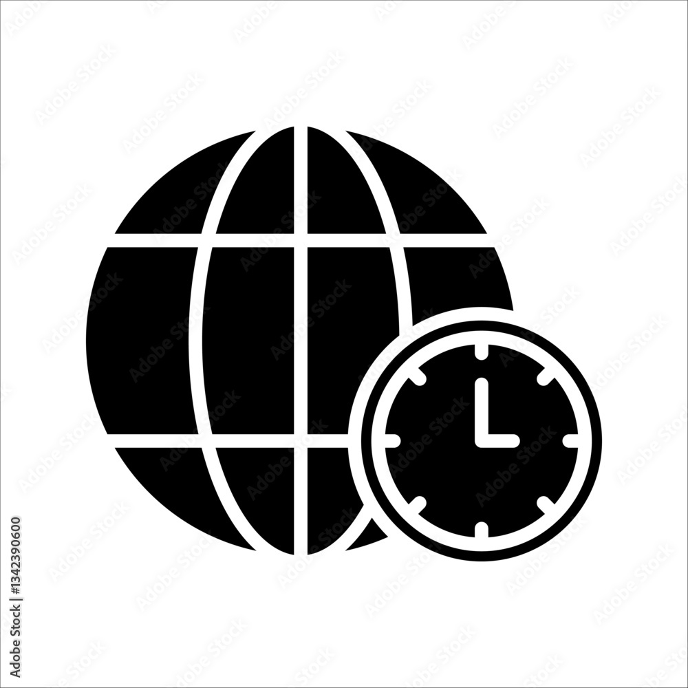 Globe clock time Icon. Symbol isolated white background. vector illustration. color editable. Globe clock time Icon. Symbol isolated white background. vector illustration. color editable.