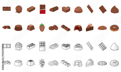 Set of chocolate candy icons. Vector