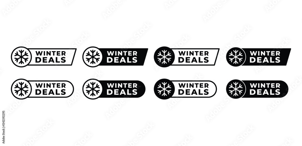 Winter Deals Snowflake Design Icon Set Black and White Color Vector Design Illustration Template Winter Deals Snowflake Design Icon Set Black and White Color Vector Design Illustration Template