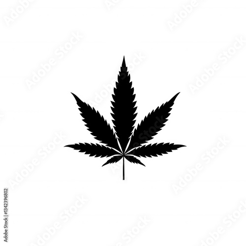 Black silhouette of cannabis leaf on transparent background