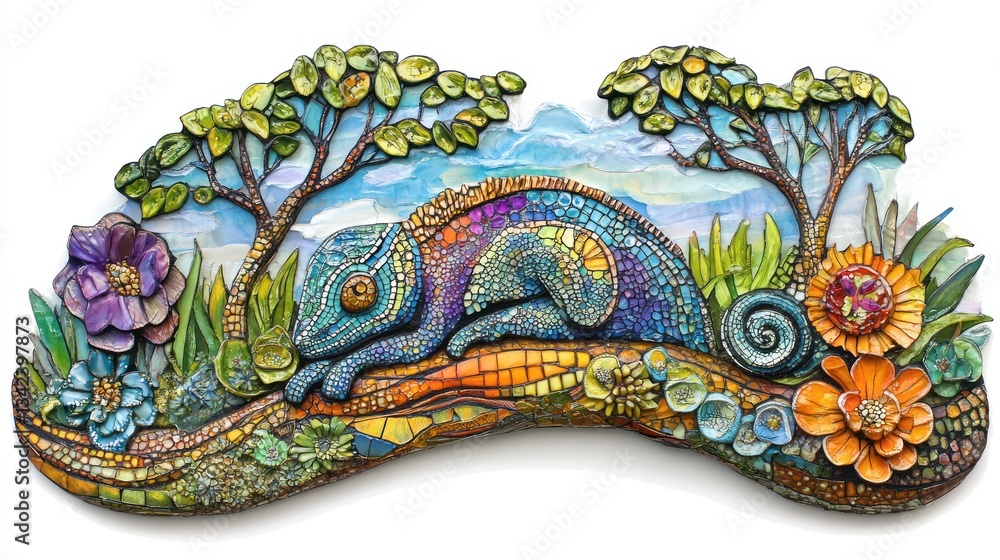 Fototapeta premium Colorful Chameleon Mosaic Art Piece