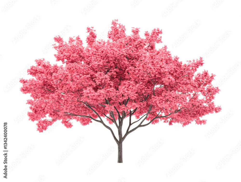 Fototapeta premium Lush pink tree with full blooming canopy and detailed trunk, cut out