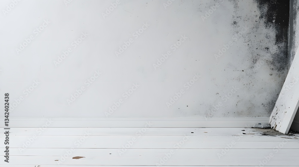 Naklejka premium Decayed Room Wall and Floor with Mold Damage