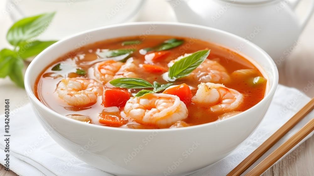 Delicious Shrimp Tomato Soup Bowl with Basil Delicious Shrimp Tomato Soup Bowl with Basil