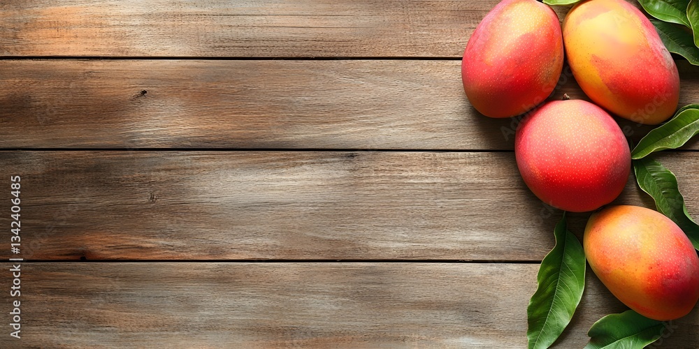 Juicy Mangoes on Rustic Wooden Background Juicy Mangoes on Rustic Wooden Background