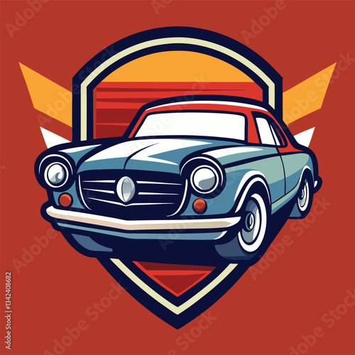 Classic Car Logo Illustration with Solid Color Background in Red
