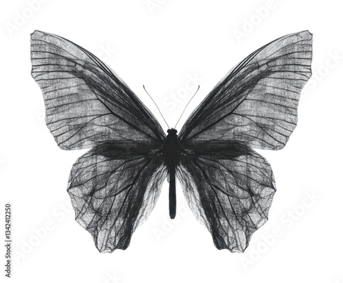 Transparent butterfly wings displaying intricate veins and symmetry, cut out