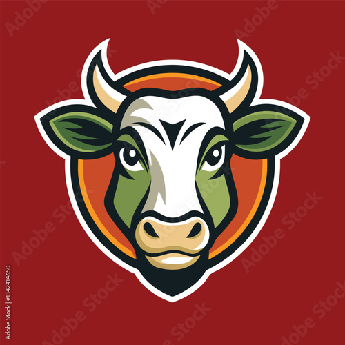 Detailed Illustration of a Cow Logo with Solid Background in Two Variants