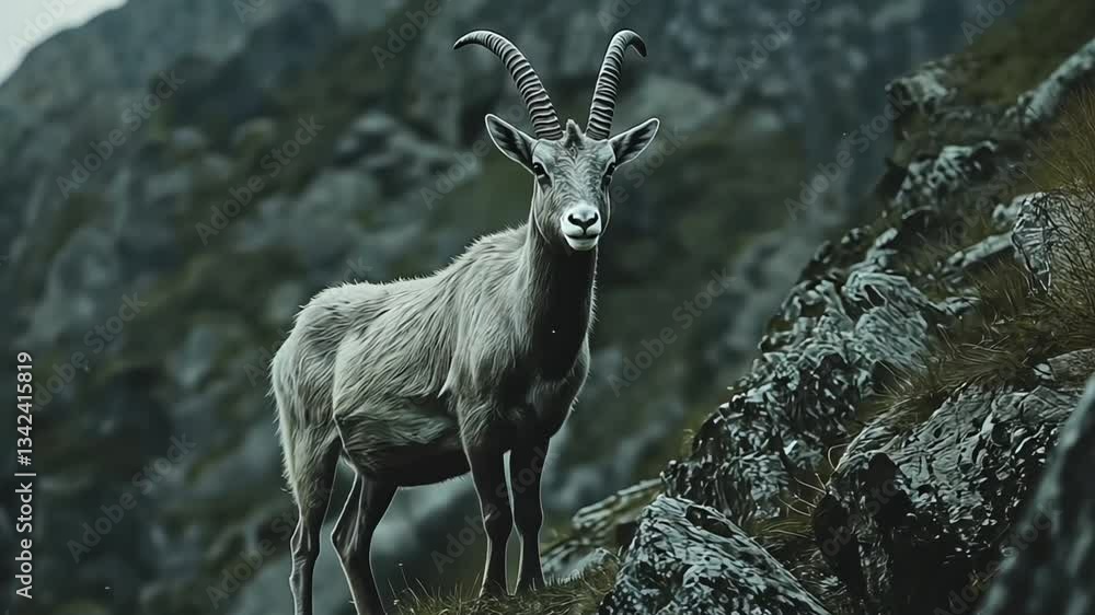 Mountain Goat Climbing a Rocky Cliff Mountain Goat Climbing a Rocky Cliff