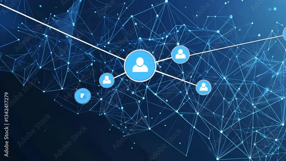 Futuristic social network connections with glowing nodes and plexus background