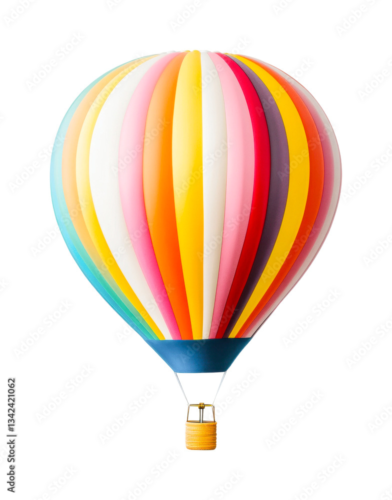 Naklejka premium Vibrant multicolored hot air balloon with striped design, cut out