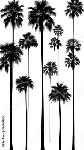 Silhouettes of Palm Trees Against White Background.