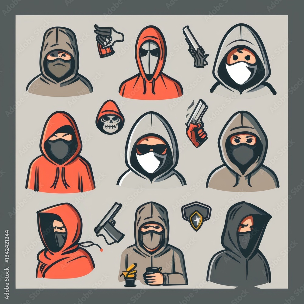 Φωτογραφία Thief icon, criminal person sign, bandit in mask, burglar silhouette, killer, ga