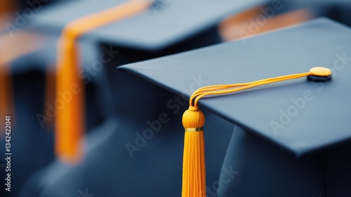 Close-up of graduation cap with orange tassel celebrating academic achievement