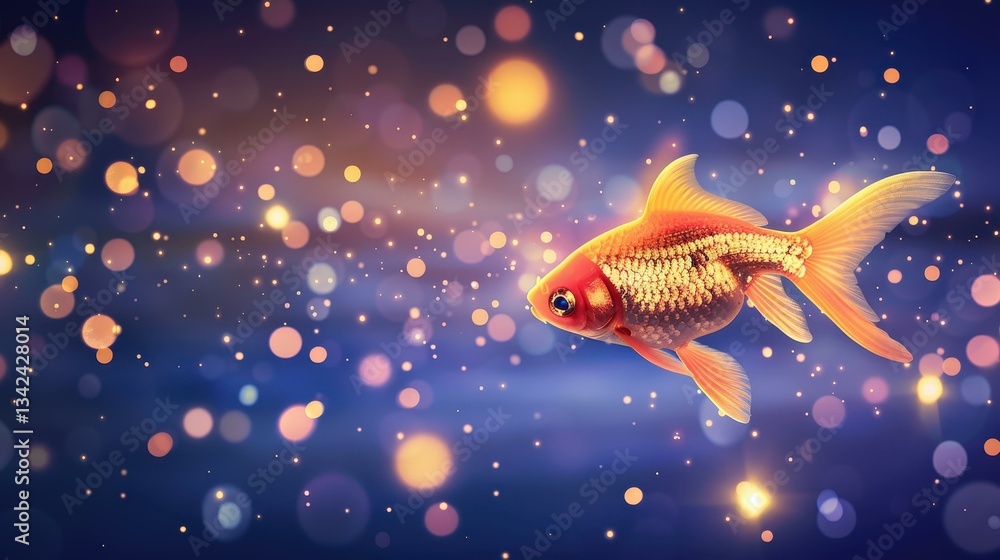 Enchanting digital art featuring a luminous goldfish in a dreamy bokeh background. A magical realm awaits Enchanting digital art featuring a luminous goldfish in a dreamy bokeh background. A magical realm awaits