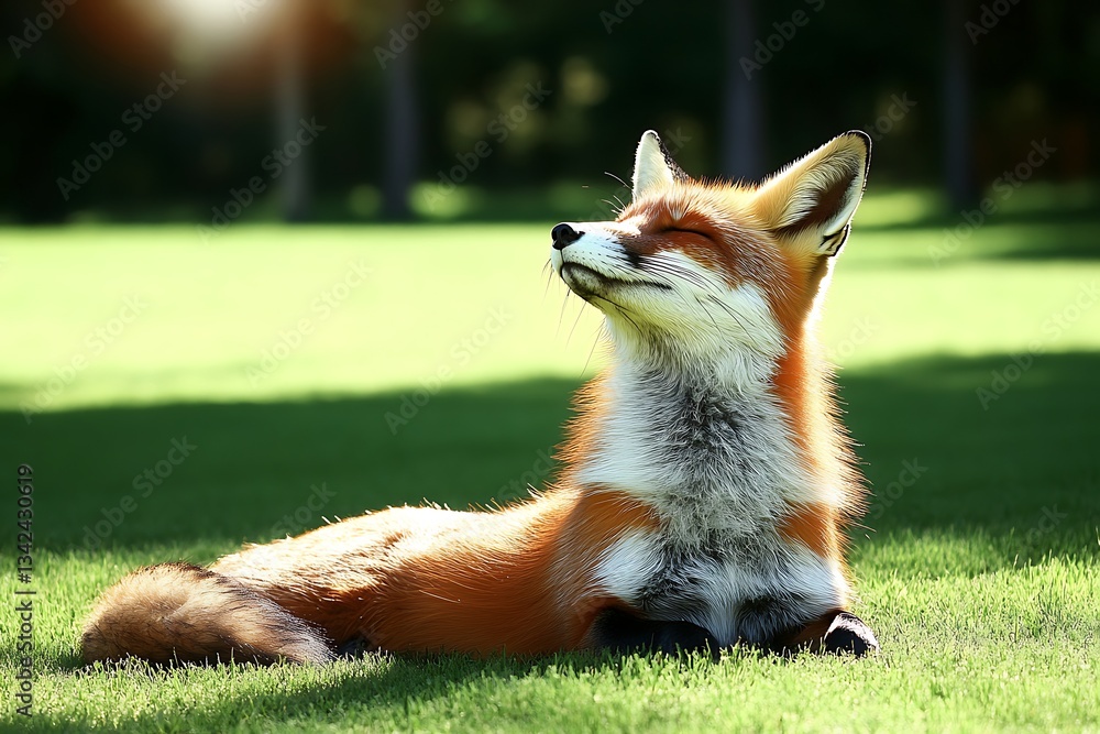 Fototapeta premium Red Fox Relaxing in Sunny Meadow.