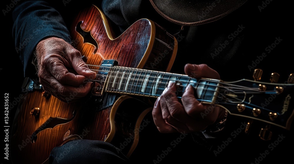Fototapeta premium A musician playing an acoustic guitar with detailed hands