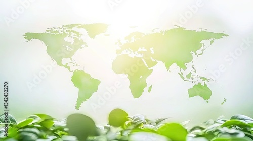 Fototapeta Naklejka Na Ścianę i Meble -  Green world map above plants. For environment, agriculture, nature and global issues concepts