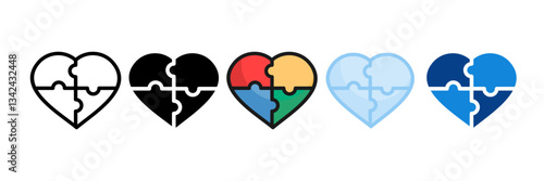 Heart Puzzle Icon Set Multiple Style Collection