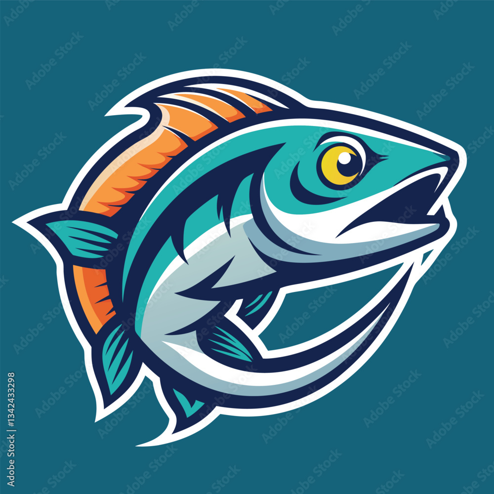 Fototapeta premium Vibrant and Modern Logo Featuring a Bold Fish Illustration in Solid Color