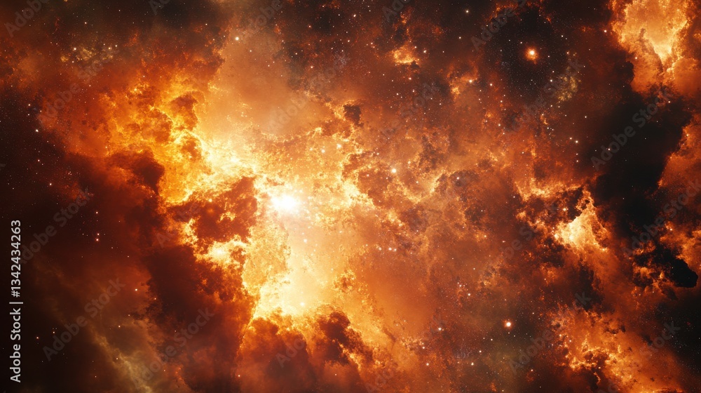 Fototapeta premium Stunning Cosmic Nebula With Vivid Orange and Yellow Colors