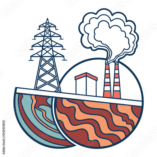 Geothermal Energy Vector Illustration Renewable Earth Heat Concept