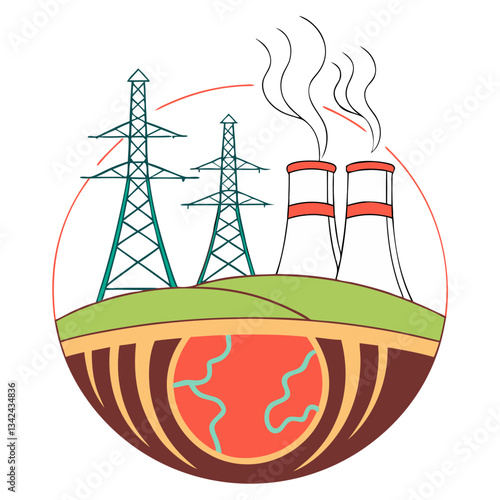 Geothermal Energy Vector Illustration Renewable Earth Heat Concept