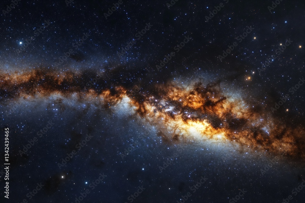 Obraz premium Dazzling portrait of a galactic spiral showcasing a mix of vibrant colors against a deep space backdrop : Generative AI
