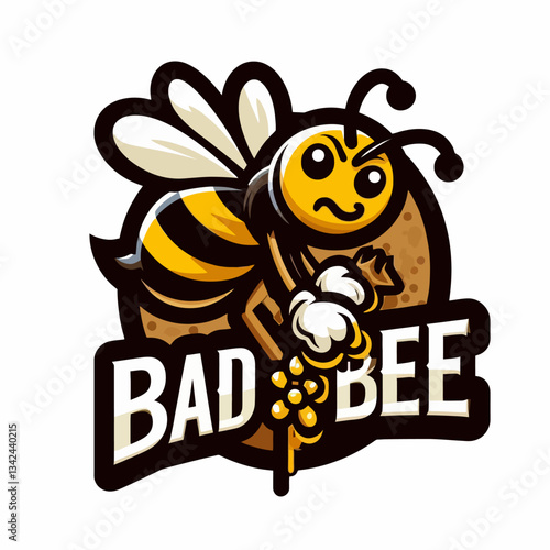 Illustration vectorielle "Mauvaise Abeille" - un logo d’abeille cartoon coloré sur fond blanc et transparent isolé, réalisé au format vectoriel EPS10, parfait comme clipart pour le design.