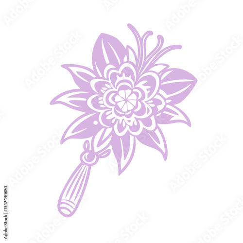 Purple boutonniere icon with floral details, decoration concept