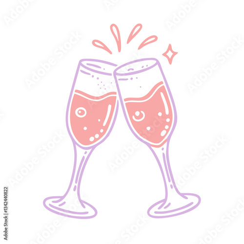 Cheers champagne icon with sparkling glasses, celebration concept