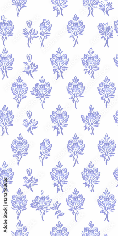 Seamless pattern with delicate light purple flowers on white background. Seamless pattern with delicate light purple flowers on white background.