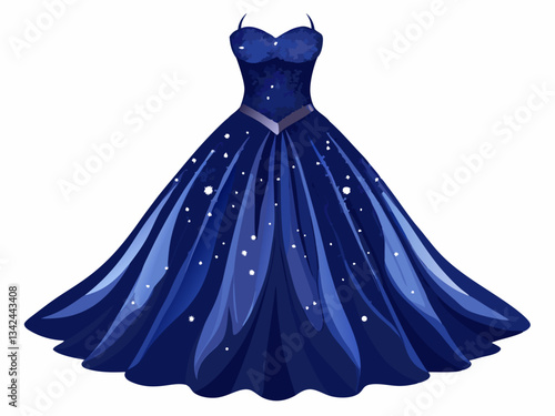 vector of classic navy blue A-line dress with a sweetheart neckline. The bodice is adorned with subtle sequins, adding a touch of glamour