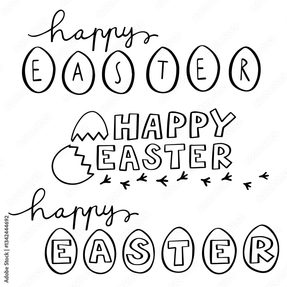 happy easter wishes monochrome hand drawn header original typographic text with illustrated elements