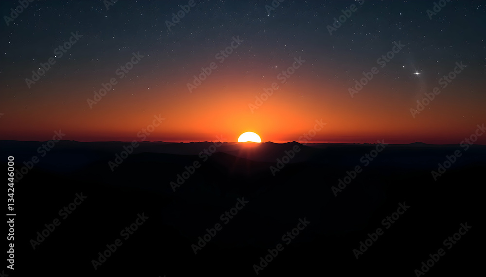 Fototapeta premium Majestic Sunset Over Mountains Starry Night Sky Landscape Photography
