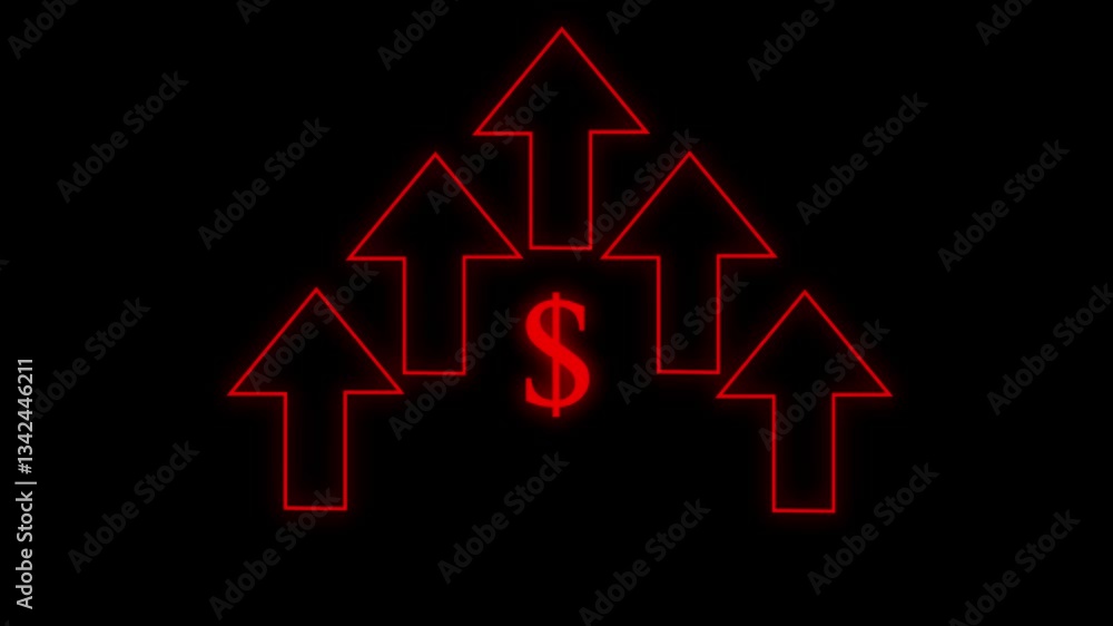 Dollar rate increase arrow icon animation on black background... Dollar rate increase arrow icon animation on black background...