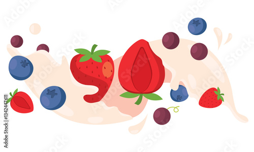 Berries splash with strawberries and blueberries Vector