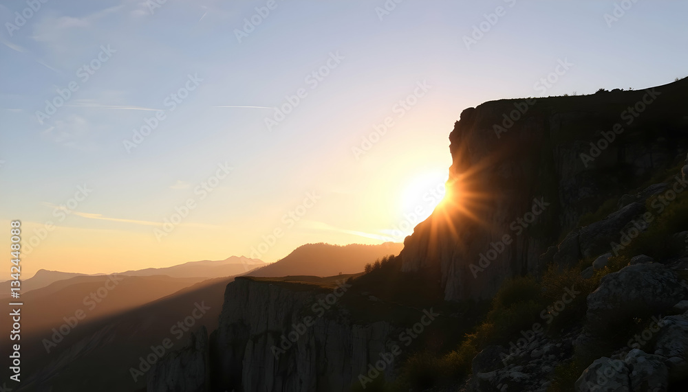 Fototapeta premium Majestic Mountain Sunset Golden Hour Landscape Panorama Nature Photography