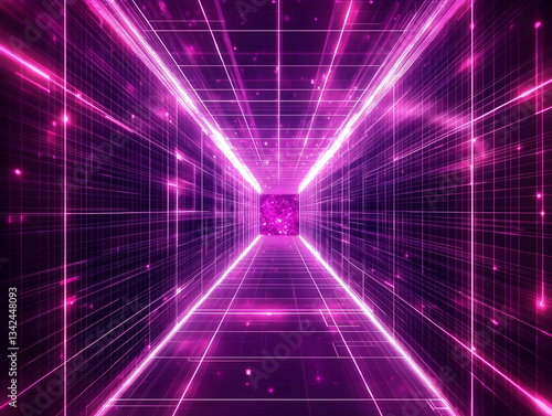 Wallpaper Mural Abstract purple digital tunnel with glowing lines and particles. Torontodigital.ca