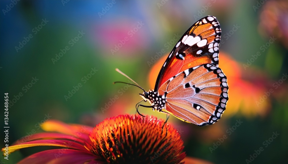 Fototapeta premium macro shot of a beautiful butterfly on a flower in nature