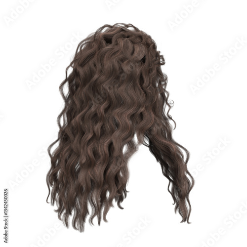 3d render princess curly brunette hair isolated