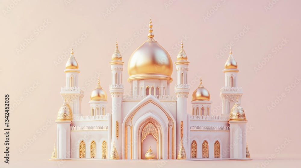 Obraz premium A beautiful golden and white Islamic building stands gracefully in the light