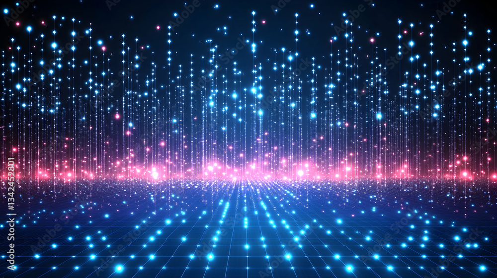 Abstract glowing lines and particles forming a digital grid. Abstract glowing lines and particles forming a digital grid.