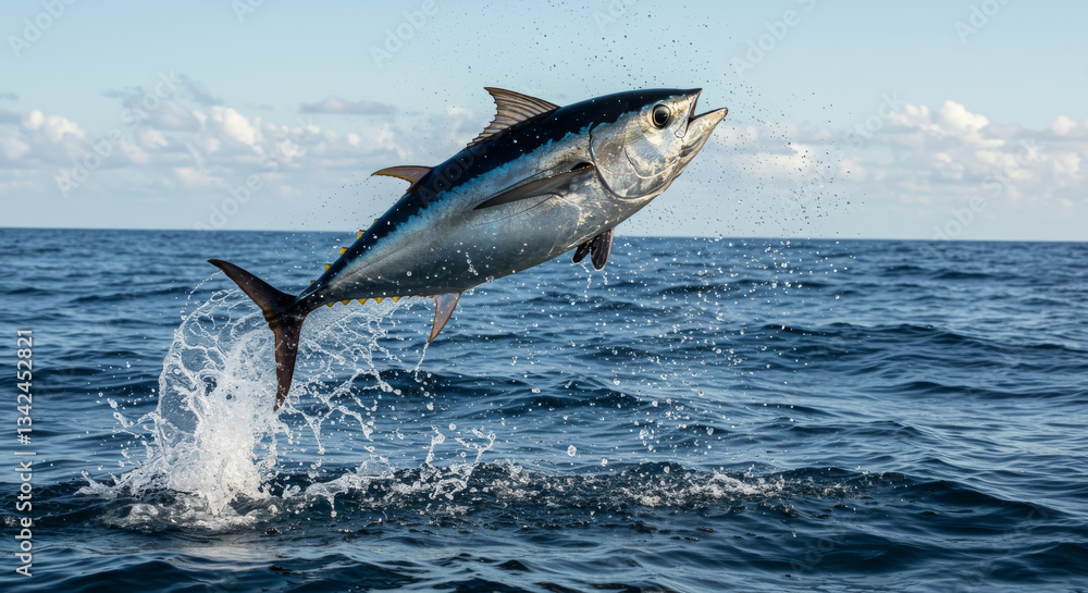 Fototapeta premium A large fish leaping out of ocean water beautifully