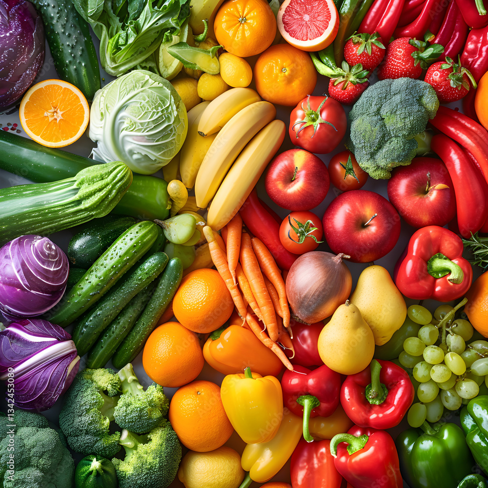 Inviting Rainbow Display of Fruits & Vegetables Showcasing Their Health Benefits Inviting Rainbow Display of Fruits & Vegetables Showcasing Their Health Benefits